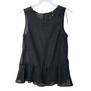 H&M Black Sleeveless Peplum Blouse Sheer Swiss Dots Neck Detail